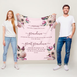 Manta Polar Mamá Abuela y Bisabuela con Nombres Florales