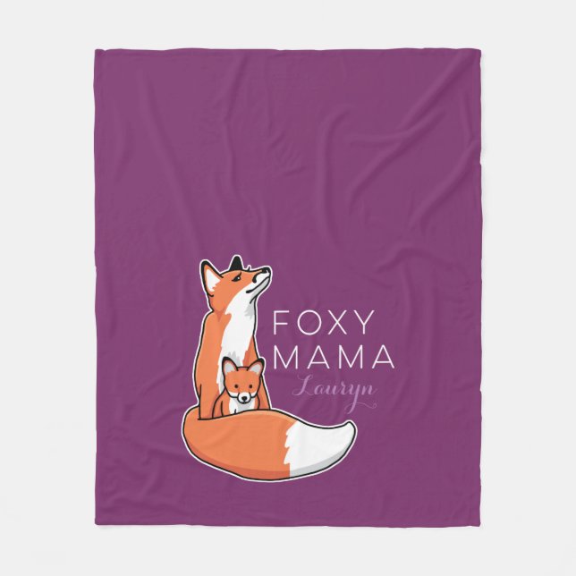 Manta Polar Mamá astuta del Fox con el bebé, personalizado (Anverso)
