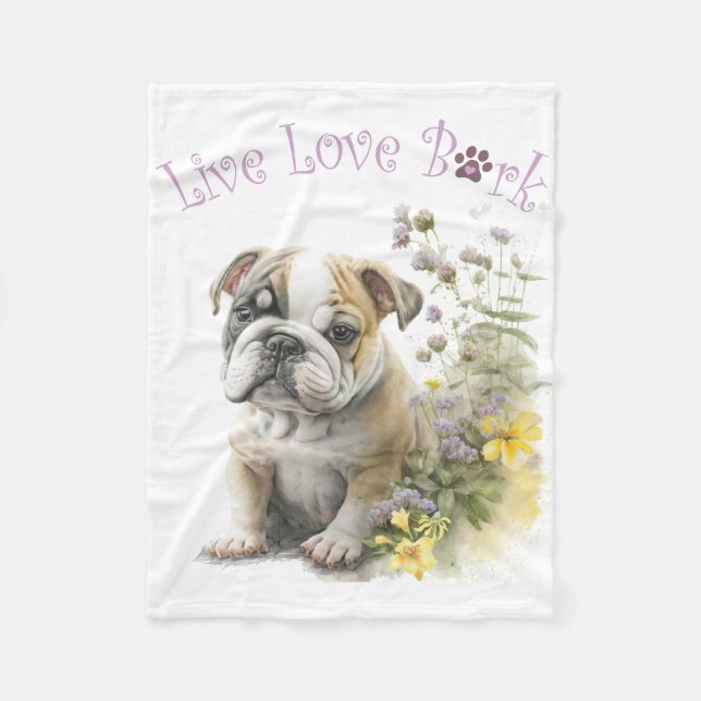 Manta Polar Mamá Bulldog Floral (Anverso)