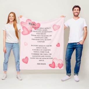 Manta Polar Mamá Corazones Rosados Monta de Fleece Personaliza