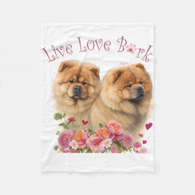 Manta Polar Mamá de Chow Chow Floral (Anverso)