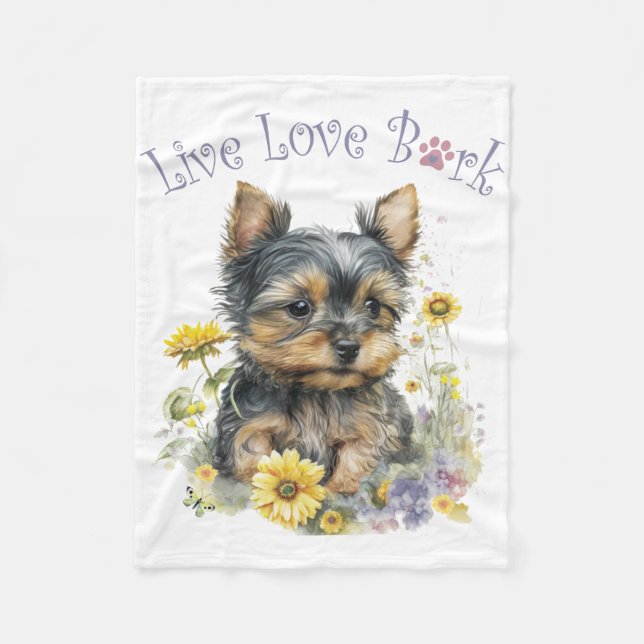 Manta Polar Mamá de Yorkie Floral (Anverso)