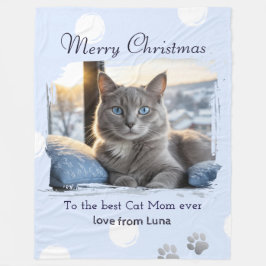 Manta Polar Mamá Gata Foto Personalizada de Mascota Navidad