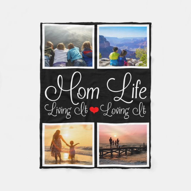 Manta Polar Mama Life | Vivir | Amo a la foto negra (Anverso)