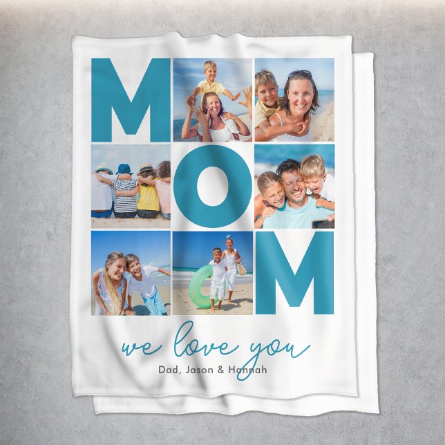 Manta Polar Mamá moderna personalizada 6 Collages de fotos (Modern Mom Personlized 6 Photo Collage Fleece Blanket
)