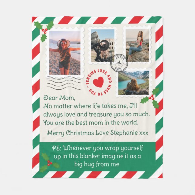 Manta Polar Mamá Navidades Carta Collage de fotos Hug (Anverso)