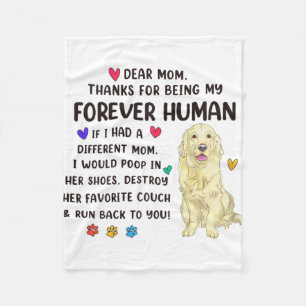 Manta Polar Mamá para siempre Crema Humana Golden Retriever Mo