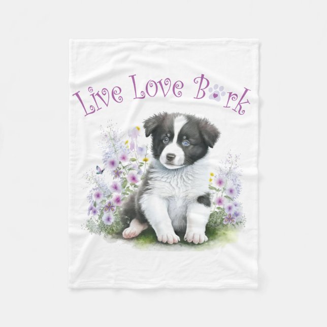 Manta Polar Mamá Perro Border Collie Floral (Anverso)