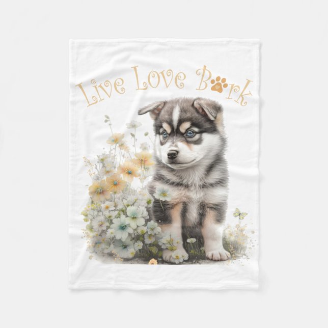 Manta Polar Mamá Perro Malamute de Alaska Floral (Anverso)