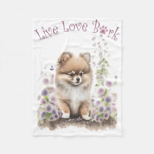 Manta Polar Mamá Perro Pomerania Floral