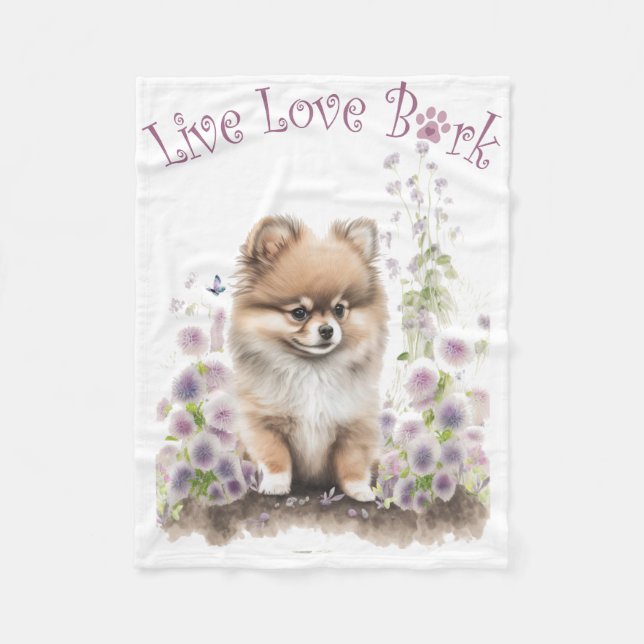 Manta Polar Mamá Perro Pomerania Floral (Anverso)