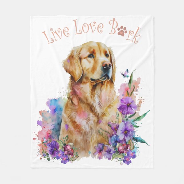 Manta Polar Mamá Perro Retriever Dorado Floral (Anverso)