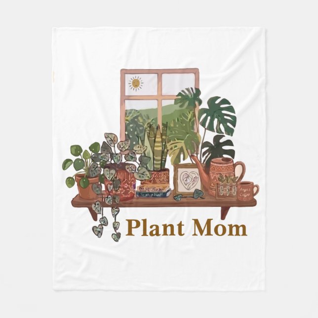 Manta Polar Mamá Planta Boho Jardín Interior Acuarela (Anverso)