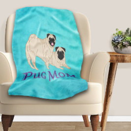 Manta Polar Mamá Pug Dos Pugs Beige Amante Perros