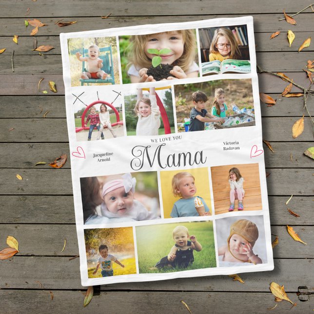 Manta Polar Mamá te queremos los corazones personalizados (Mama fleece blanket with your text and favorite photos.)
