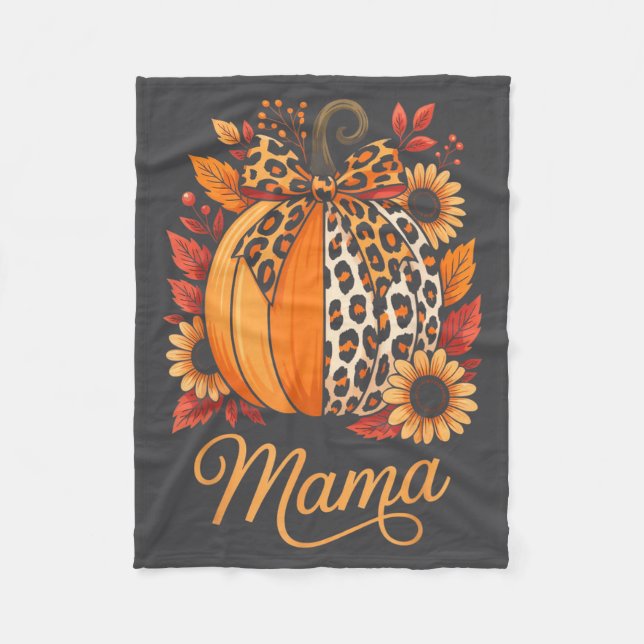 Manta Polar Mama Thanksgiving Leopard Pumpkin Sunflower Coquet (Anverso)