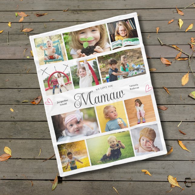 Manta Polar Mamaw We Love You Personalized Hearts (Mamaw fleece blanket with your text and favorite photos.)