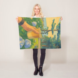 Manta Polar Mañana pacífica con café helado en un floreciente 