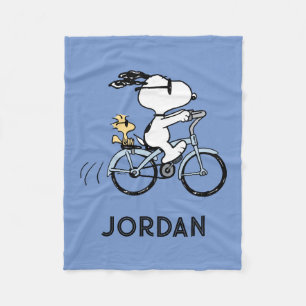 Manta Polar Manchas   Snoopy y Woodstock en bicicleta