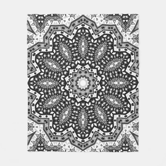 Manta Polar Mandala blanca negra, caleidoscopio, ornamento red (Anverso)