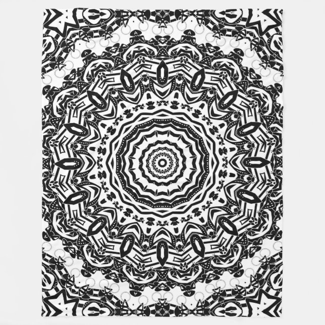 Manta Polar Mandala, caleidoscopio, blanco y negro, adorno (Anverso)