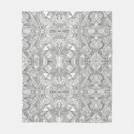 Manta Polar Mándala de garabato simétrico monocromo negro y bl