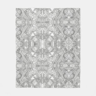 Manta Polar Mándala de garabato simétrico monocromo negro y bl
