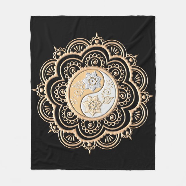 Manta Polar Mandala de Oro y Plata (Anverso)