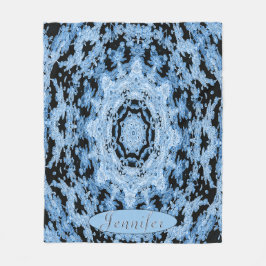 Manta Polar Mandala floral azul claro y negro personalizada