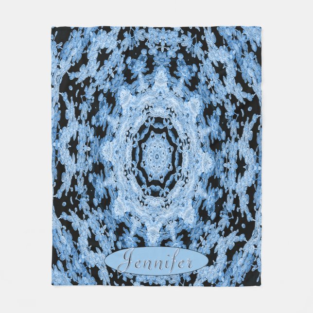 Manta Polar Mandala floral azul claro y negro personalizada (Anverso)