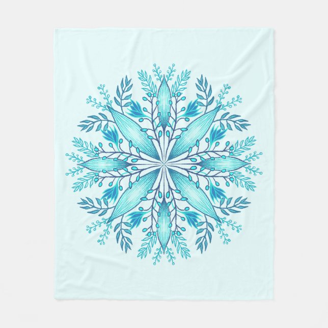 Manta Polar Mandala floral - Boho azul turquesa Snowflake (Anverso)