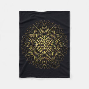 Manta Polar Mandalá Floral Dorado de Lujo Sobre Fondo Negro F