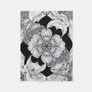 Manta Polar Mandalá Floral Monocromo Elegante Negro y Blanco 