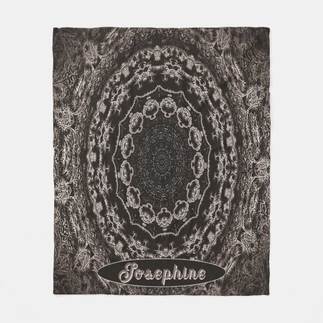 Manta Polar Mandala personalizada de negro y taúpe (Anverso)