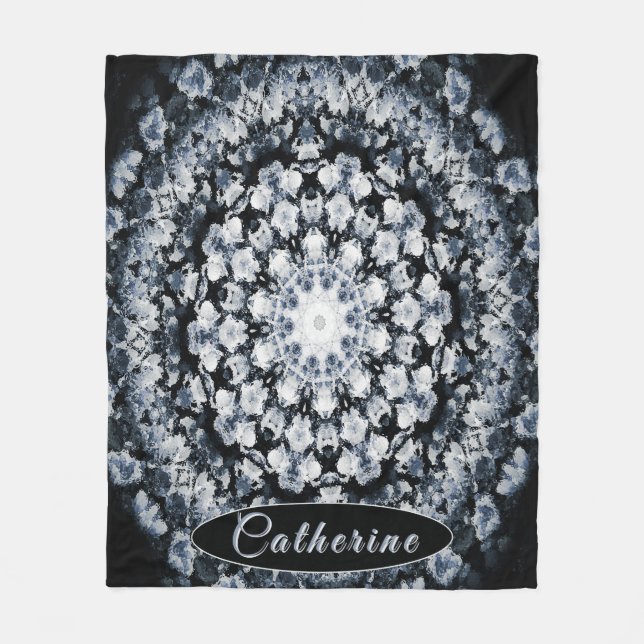 Manta Polar Mandala personalizada de plata y vidrio floral neg (Anverso)