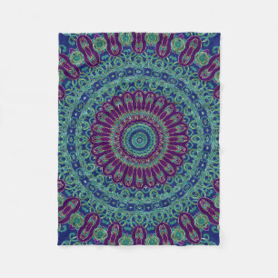 Manta Polar Mandala púrpura, azul y verde