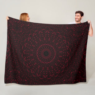 Manta Polar Mandalá Rojo Borgoña con Simetría Ornamental
