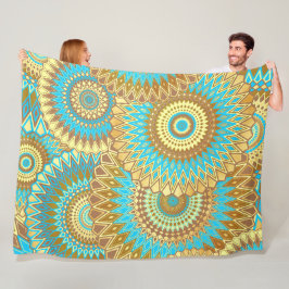Manta Polar Mandala superpuesto azul marrón dorado