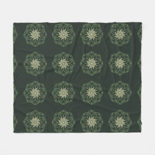 Manta Polar Mandalá verde oscuro y dorado, elegante 