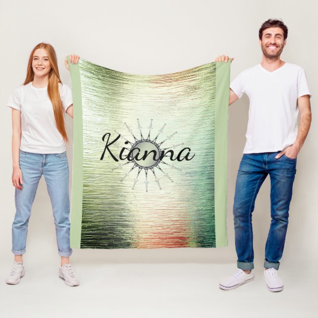 Manta Polar Mandala vintage en Ombre Green personalizado (In situ)