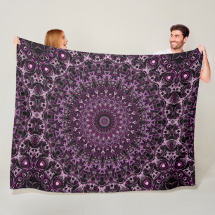 Manta Polar Mandalas de Rosa Rosa y Negra con Geometría Floral
