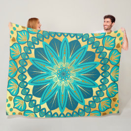 Manta Polar Mandalas Flor de Oro Azul