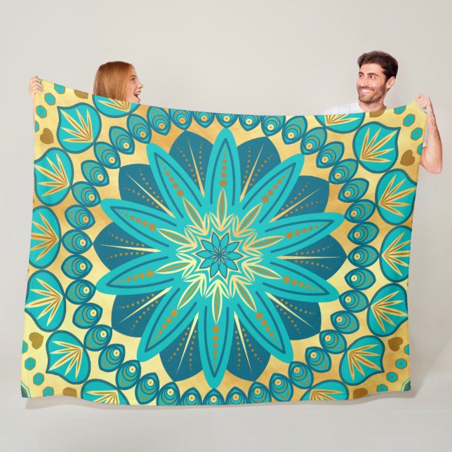Manta Polar Mandalas Flor de Oro Azul (In situ)