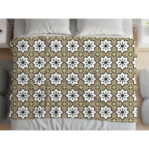 Manta Polar Mandalas geométricos beige, blanco y negro