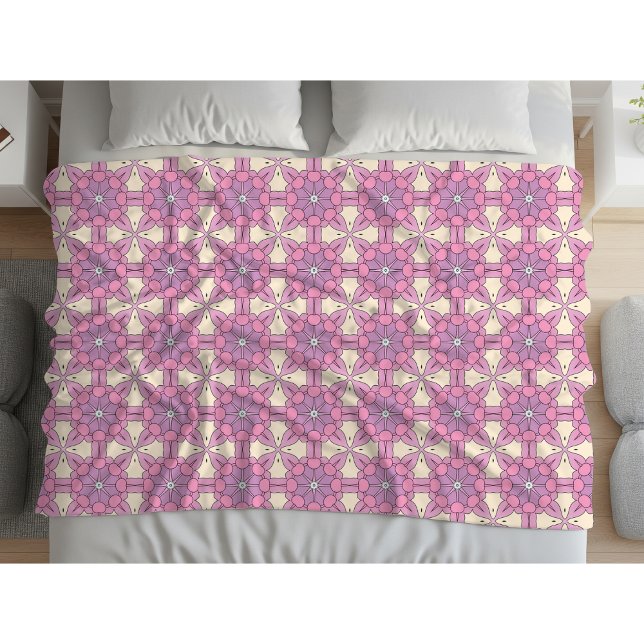 Manta Polar Mandalas geométricos rosa y blanco estampado (Subido por el creador)