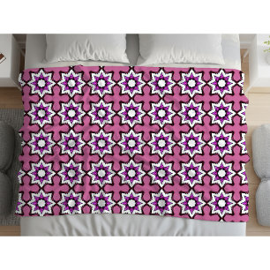 Manta Polar Mandalas geométricos rosados, negros y blancos