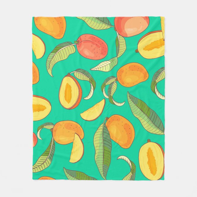 Manta Polar Mango. Patrón sin foco con trópico amarillo y rojo (Anverso)