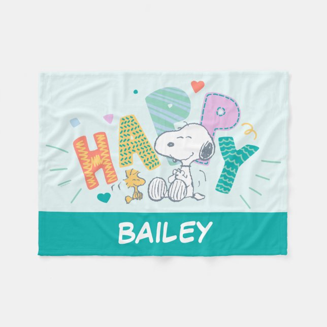 Manta Polar Maní | Snoopy & Woodstock Happy (Frente (Horizontal))