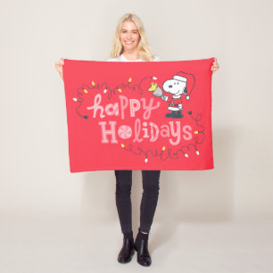 Manta Polar Maní   Snoopy & Woodstock Santa Claus