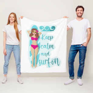 Manta Polar Mantén la calma y surfea en tarjeta de chica moren
